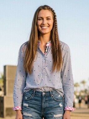 Anthropologie Milano Cotton striped Heart Shirt Blue white Pink small
